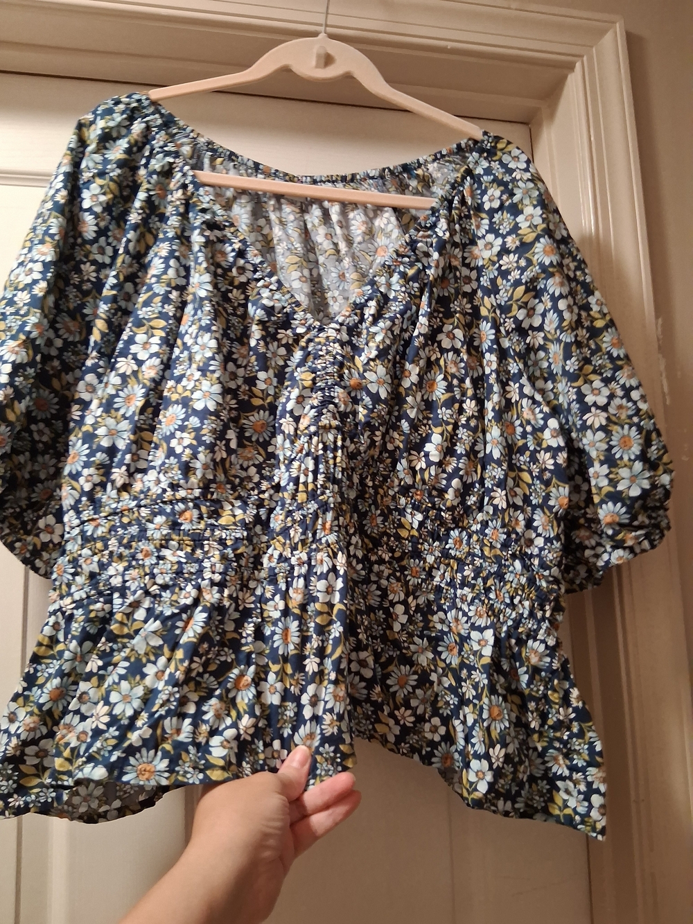 100% Cotton Floral Daisy Peasant Blouse
